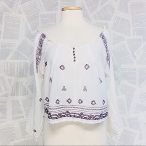 Zara Scoop Neck Peasant Top Embroidered Small